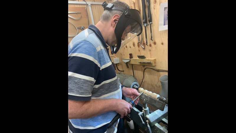 Chris getting to grips with spindle turning.