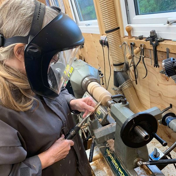 One of our students getting to grips with spindle turning.