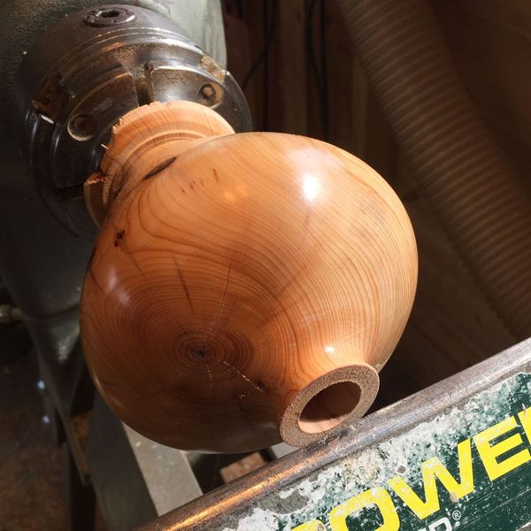 Hollowing out on the lathe.