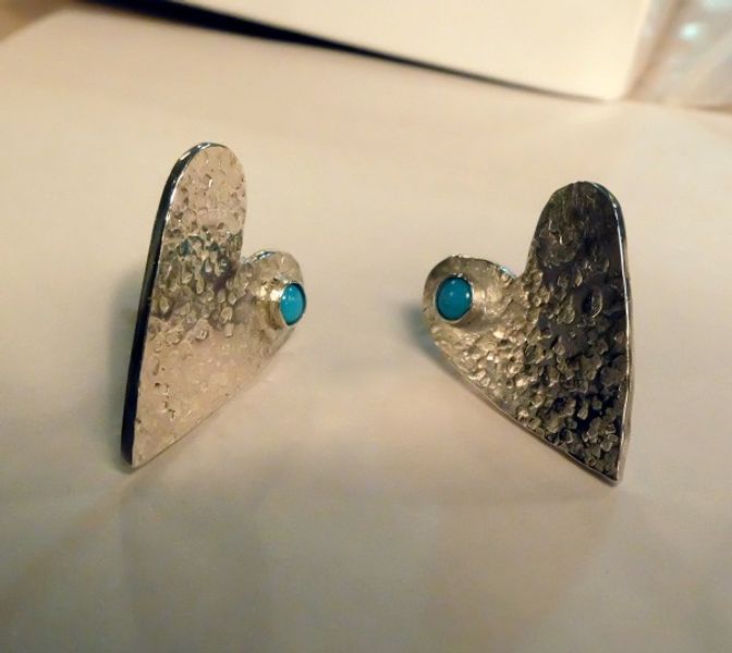 Textured heart earrings - made during the jewellery class