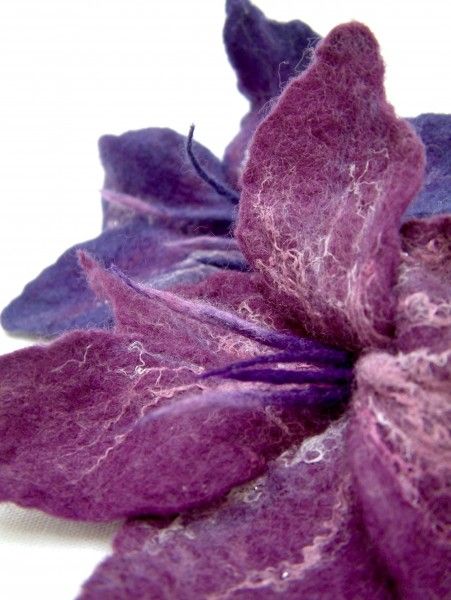 Purple Flowers - wet felted wool wool / textiles flowers