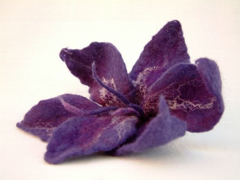 Purple Felted Flower Brooch