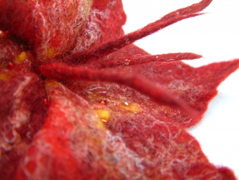 Scarlet Felted Flower brooch (detail)