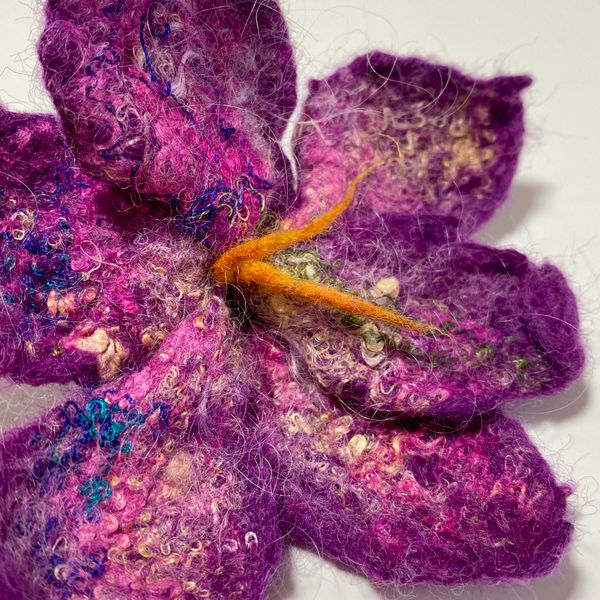 Detail of Felt Flower showing beautiful colours and fibre inclusions
