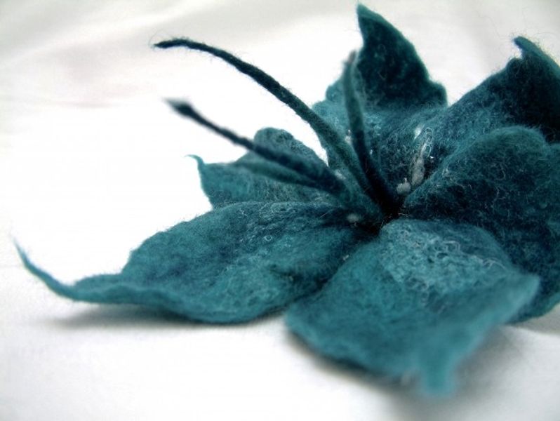 Turquoise Felted Flower Corsage Brooch