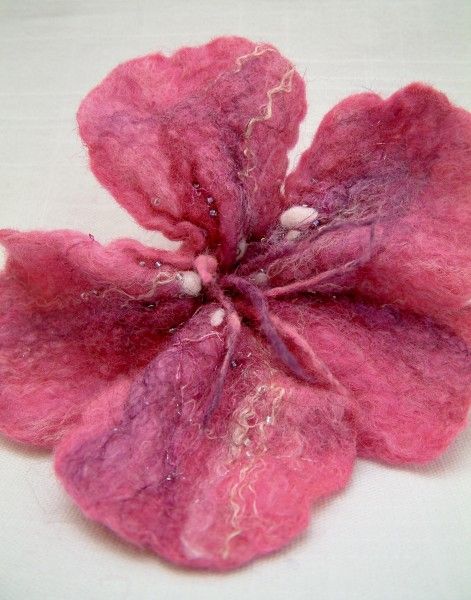 Pink Pansy Felted Flower Brooch
