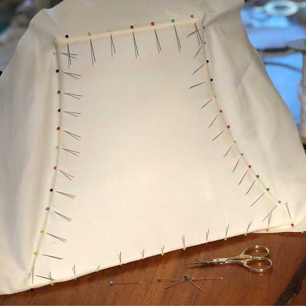 Pinning lining to create a pattern for a traditional tailored lampshade