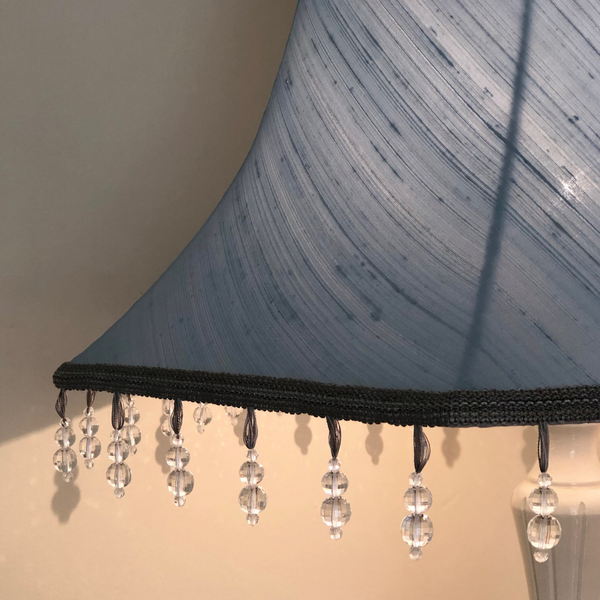 Troynorth beaded trim on a handmade traditional tailored silk dupion lampshade