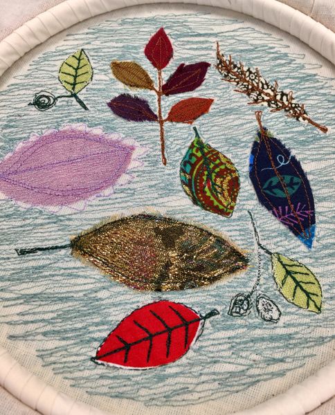 Appliqué &amp; free-machine embroidery made by student at the embroidery classes