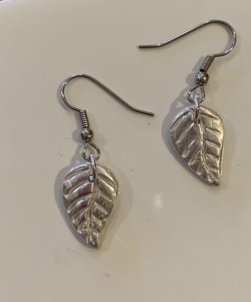 Leaf earrings made by Clare.
