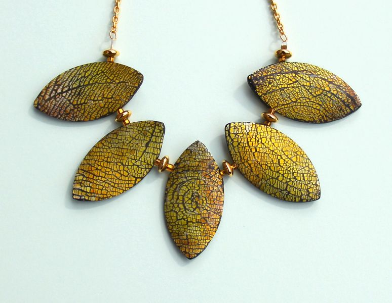 Statement necklace made using the Polymer Clay Sparkle workshop techniques.