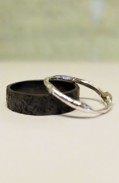 Oxidised silver ring with reticulated silver ring
