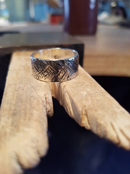 textured and oxidised ring made by a student