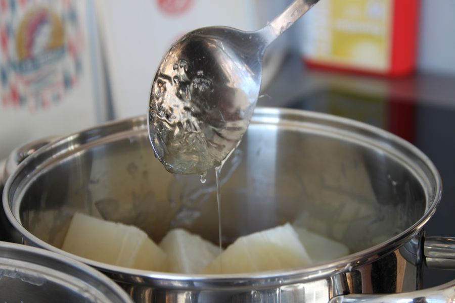 Melting organic glycerine soap ready for pouring into moulds