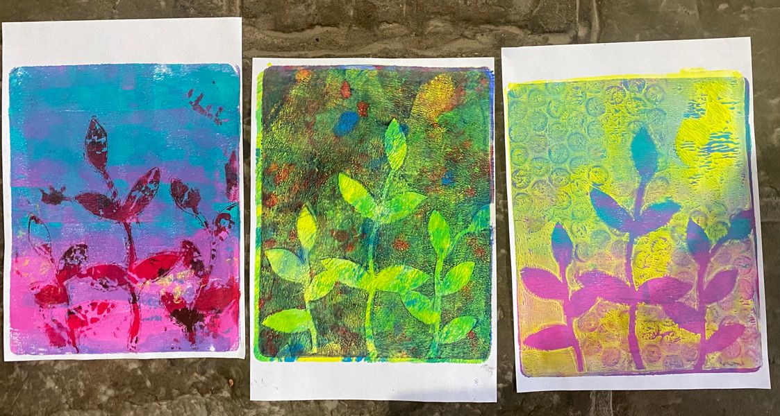 GEL PRINT & PRINTMAKING ~ Dive into gelli printed papers, mono tape  printmaking, and collagraph plates.