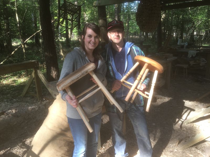 Dad and daughter stool making team