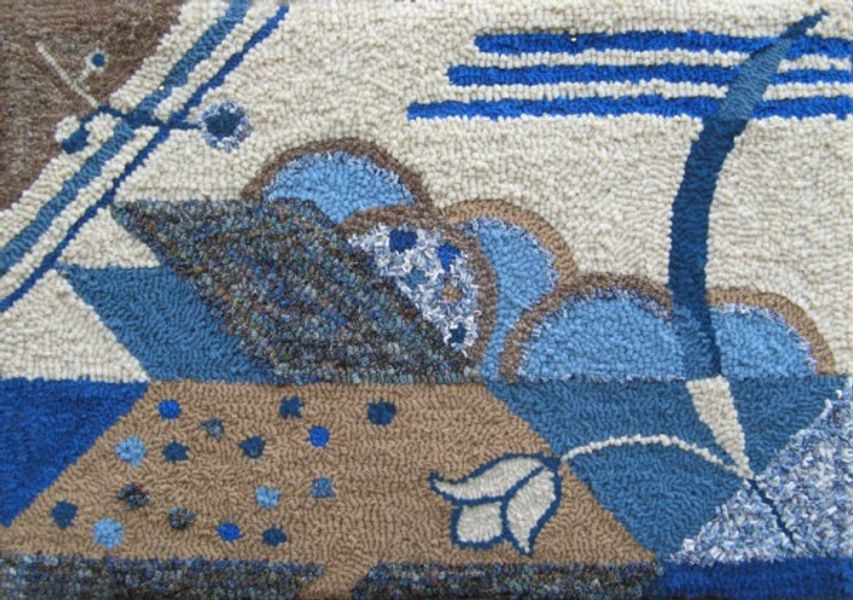 'Kind of Blue' hooked woollen rag rug