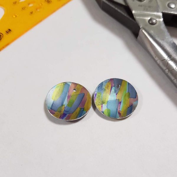 A student experimented with mark making for these beautiful aluminium earrings