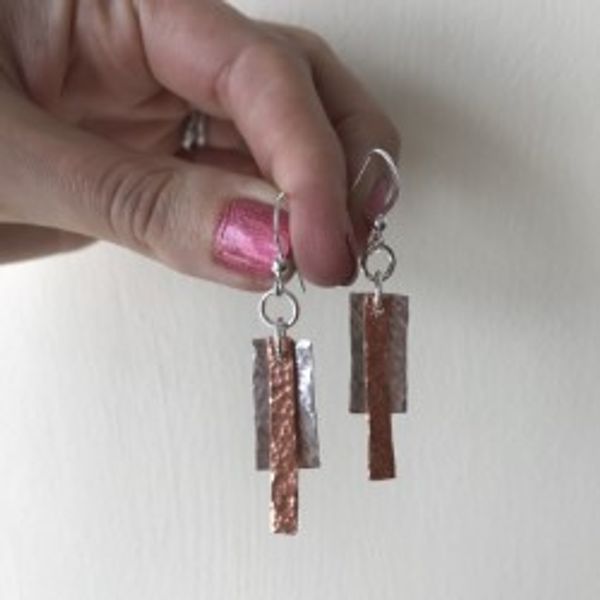 Silver and copper drop earrings