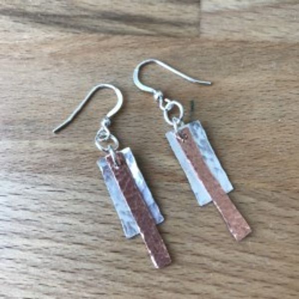 Silver and copper drop earrings