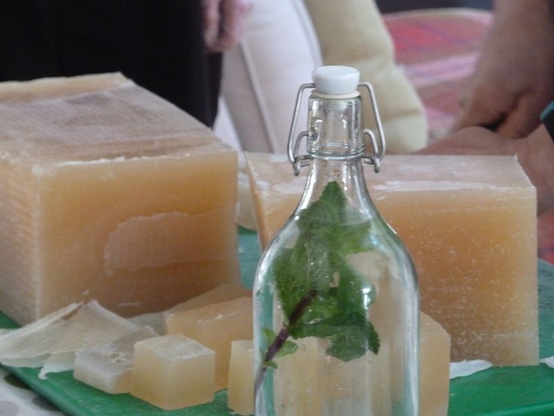 Soap logs moulded into shape and ready for cutting