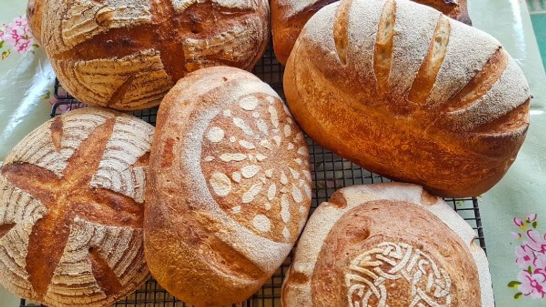 Hand-made breads, beautifully decorated.