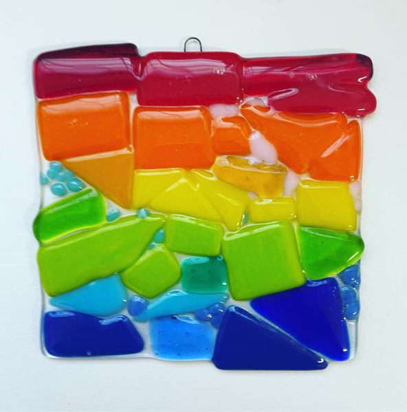 Rainbow fused glass tile