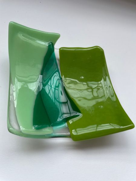 Abstract fused glass bowl 