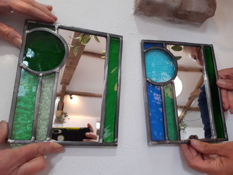 Stained Glass Mirror at Quirky Workshops in Greystoke nr the Lake District