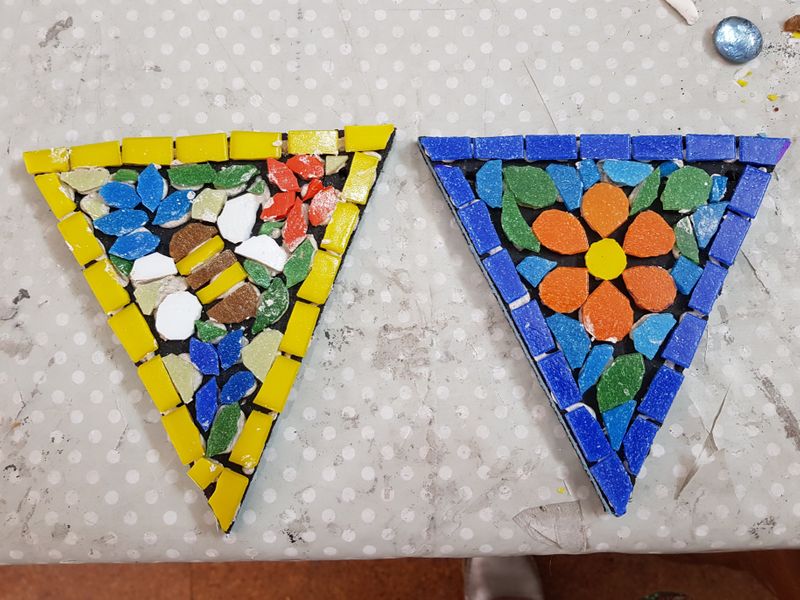 Students bunting before grouting