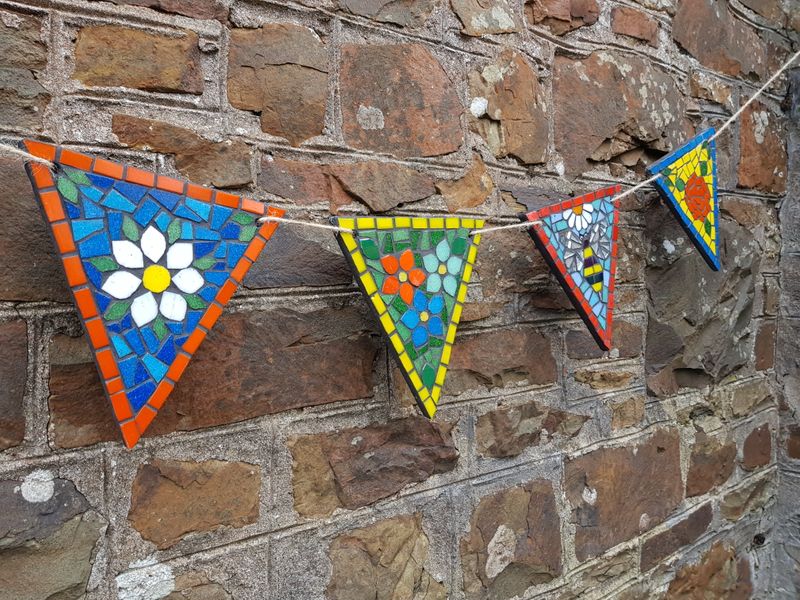Bunting displayed outdoors