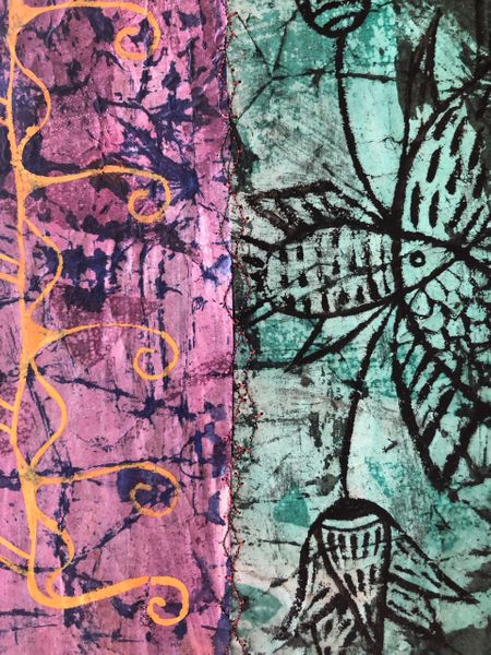 Batik, acrylic paint & stitches