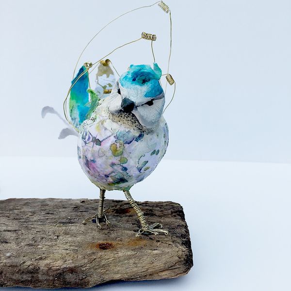 Blue tit bird sculpture