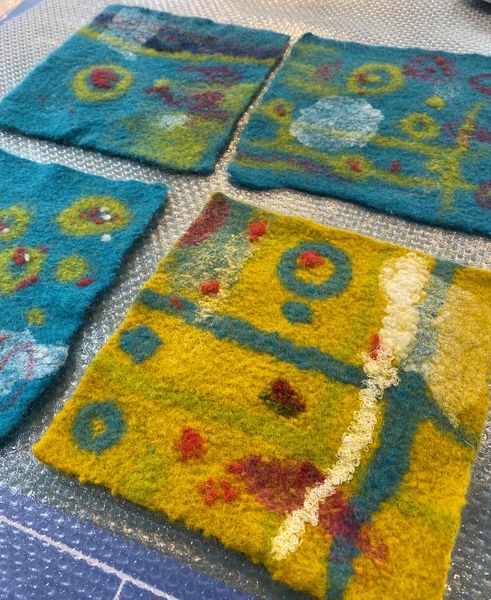 Samples made by group learning the Basic Feltmaking Technique.