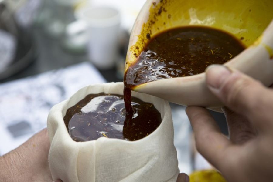 Buckthorn 'Persian' berry nearly ready for precipitating with Alum to create a golden yellow paint