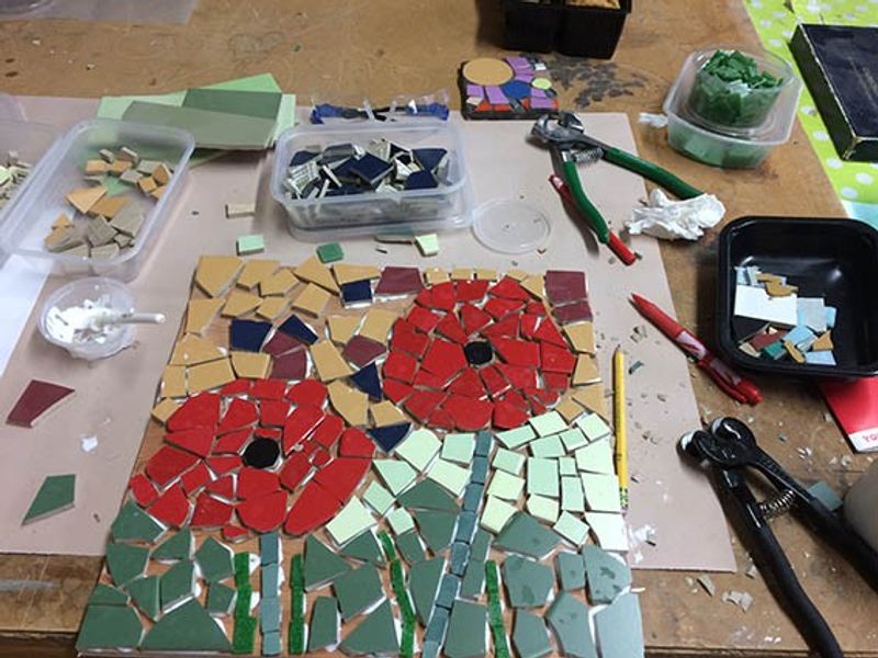 Introduction to Mosaic Workshop with Tracey Cartledge, Poppies by Phil