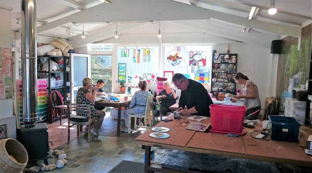 Workshop interior on a busy day.