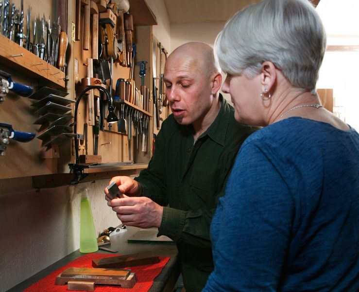 David explaining sharpening to Chris