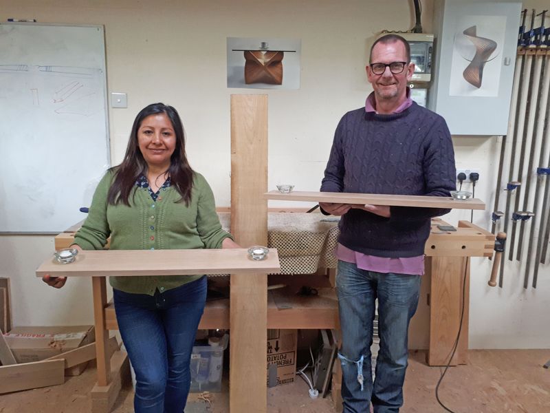 Bertha and Dominic with their finished shelves.
