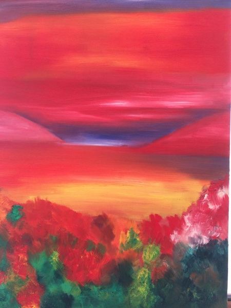 Lake Sunart in vibrant reds...acrylics and oils