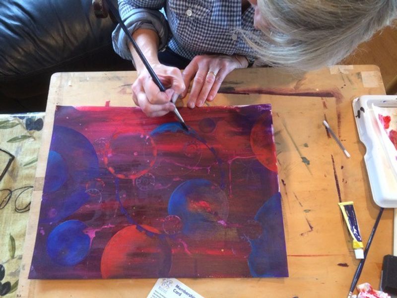 Abstract mixed media workshop at an Art group in Derbyshire