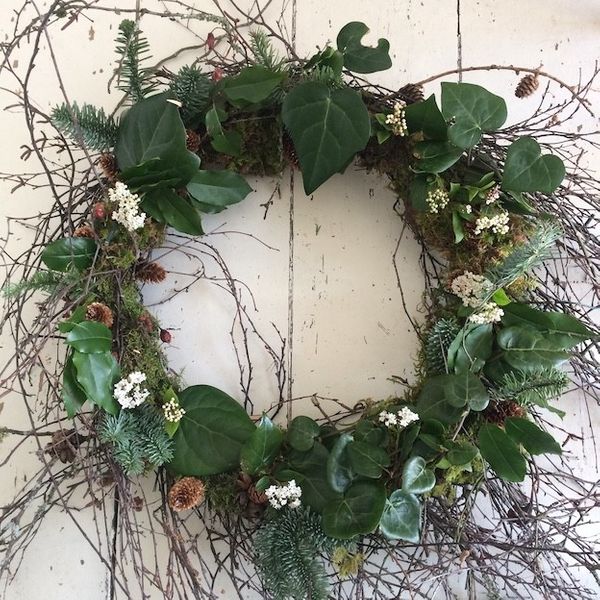 Christmas wreaths using natural materials that are sourced locally