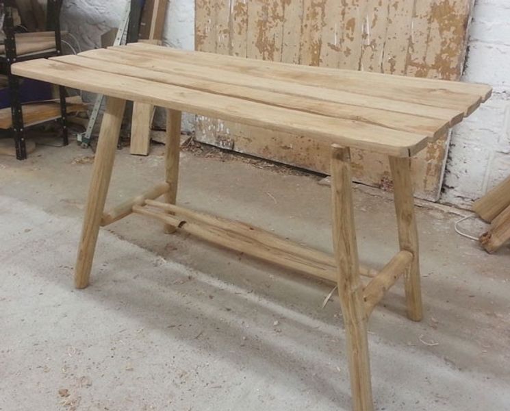 slatted green oak patio table