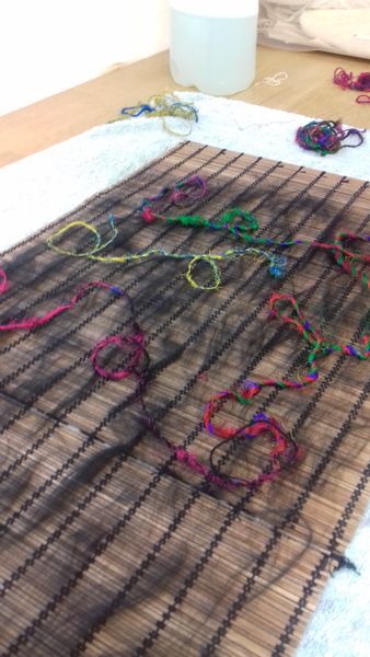 Threads being laid out for a Scarf 