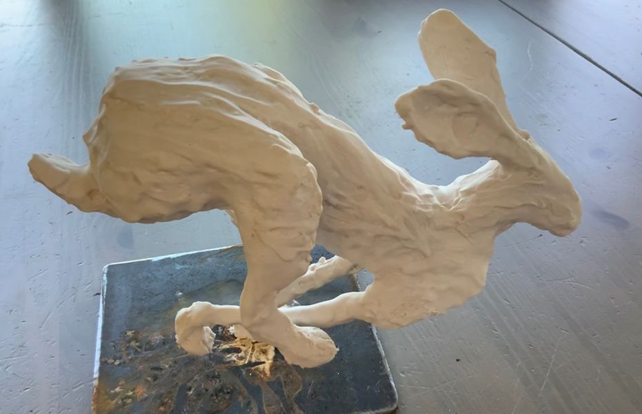 Running hare plastered