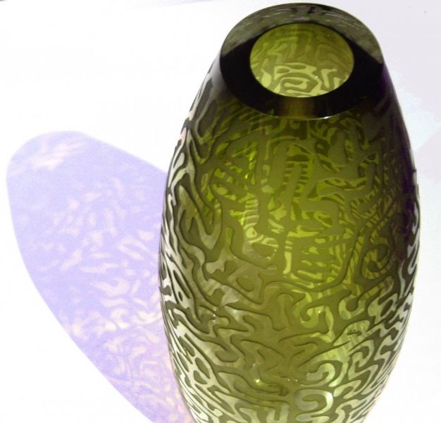 Olive amoeba vase by Jon Lewis