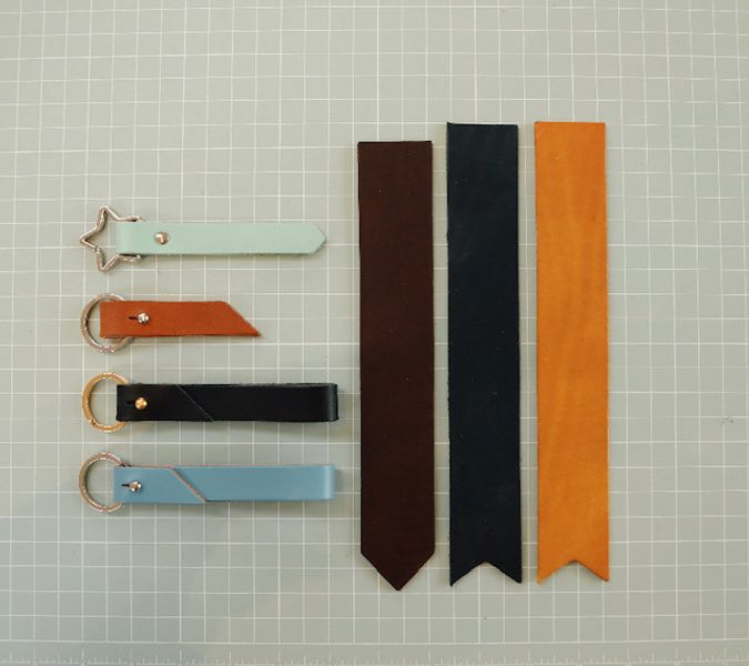 leather bookmarks and keyrings