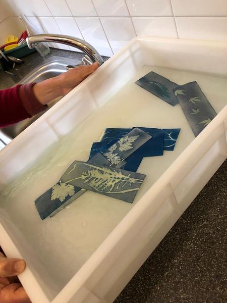 Fixing cyanotype bookmarks in Dorset workshop