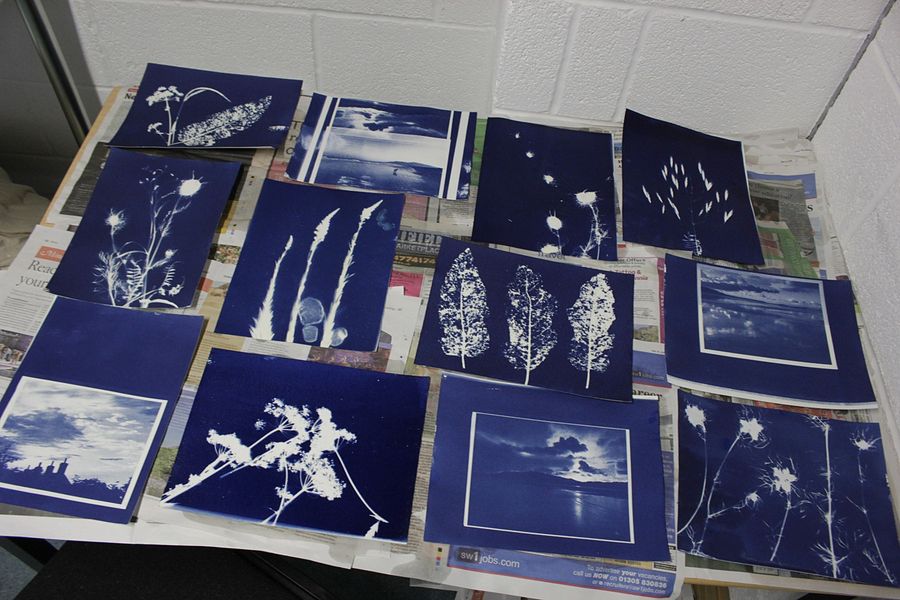 Students' prints from workshop at Dorset Centre for Creative Arts