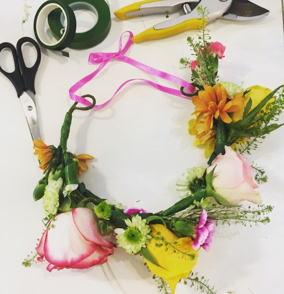 Fresh flower crown making